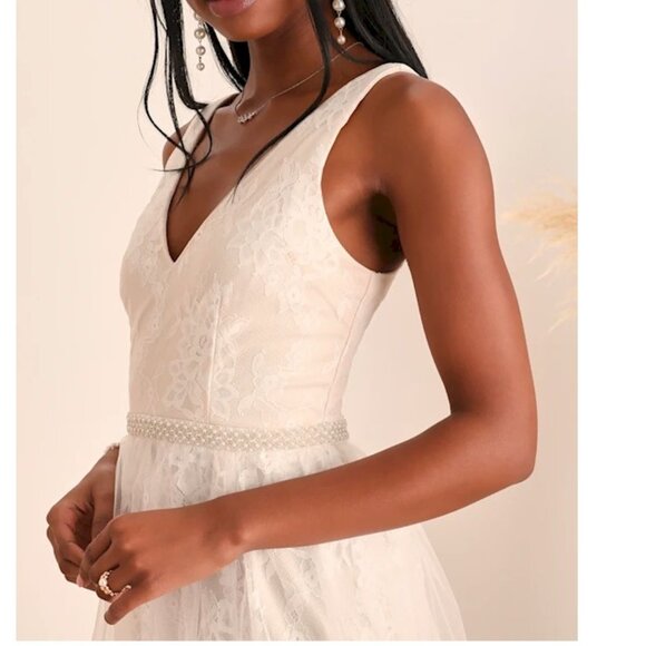Lulus Sweet Love Ivory Lace Beaded Maxi Dress XS New NWT - Picture 3 of 6